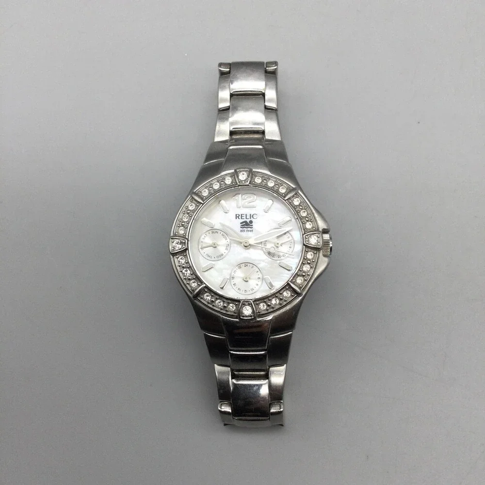 Relic Wet Womens Watch 31mm White MOP Dial Crystals New Battery 6.5
